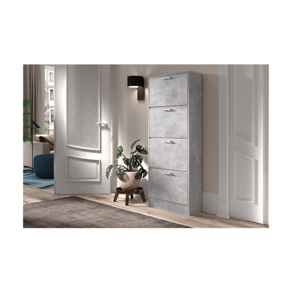 Schoenenkast 'Carini' 4 laden Beton, Spaanderplaat en decor