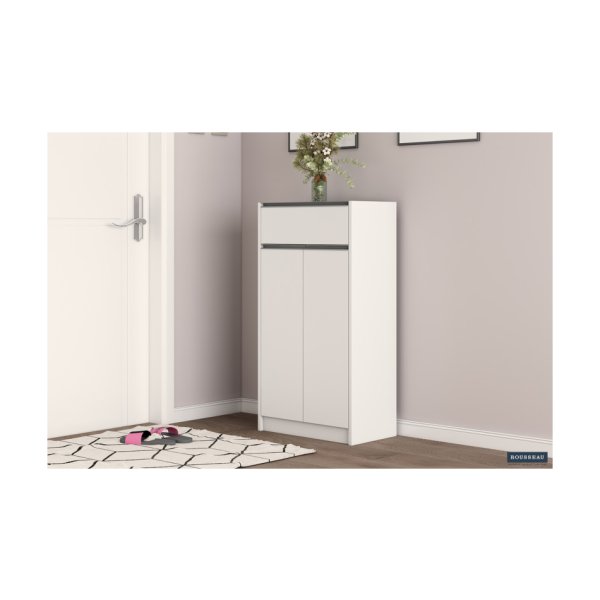 Schoenenkast 'Lilly' 2 deuren en 1 lade Wit, Spaanderplaat en decor