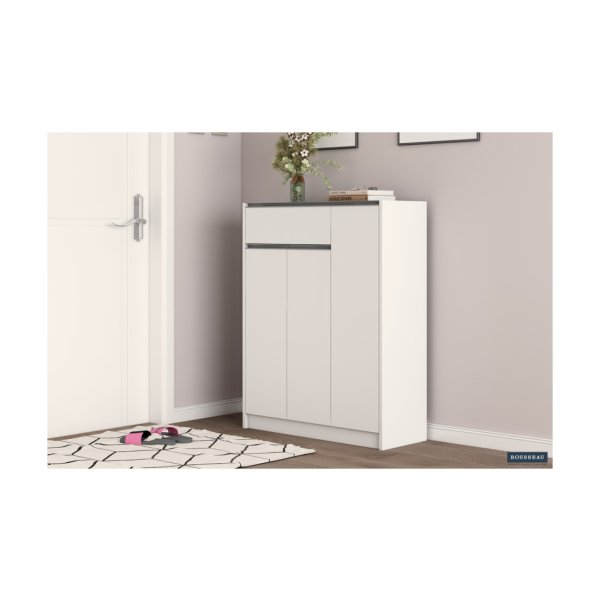 Schoenenkast 'Lilly' 3 deuren en 1 lade Wit, Spaanderplaat en decor