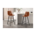 Barstoel 'Ozan' PU Cognac, Poten metaal en bekleding PU vintage