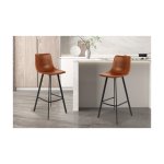 Barstoel 'Ozan' PU Cognac, Poten metaal en bekleding PU vintage
