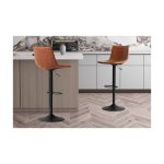 Barstoel 'Trevi' PU Cognac, Poten metaal en bekleding PU vintage,