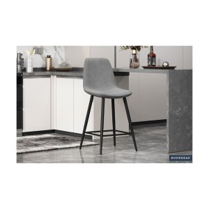 Barstoel 'Boy' Fluweel Grijs, Poten metaal en bekleding velours
