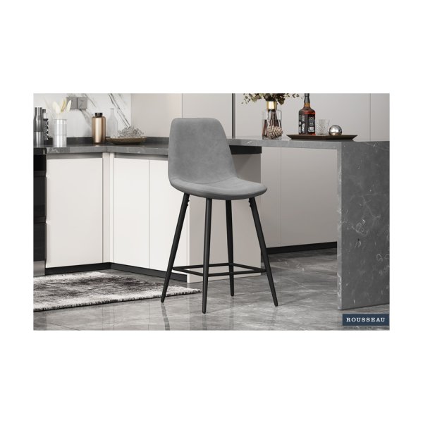 Barstoel 'Boy' Fluweel Grijs, Poten metaal en bekleding velours