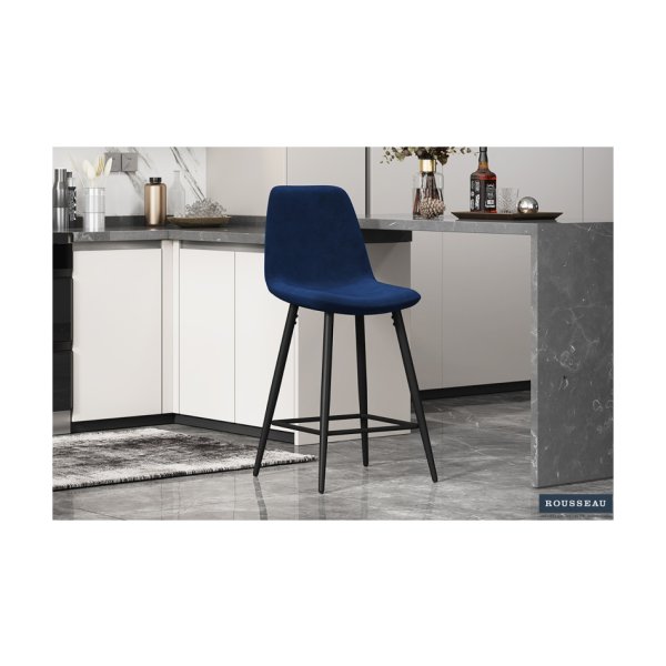 Barstoel 'Boy' Fluweel Donkerblauw, Poten metaal en bekleding velours