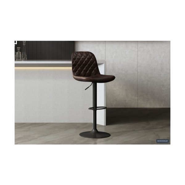Barstoel 'Madrid' PU Donkerbruin, Poten metaal en bekleding PU vintage