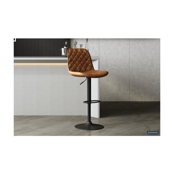 Barstoel 'Madrid' PU Cognac, Poten metaal en bekleding PU vintage,