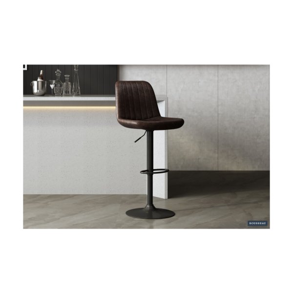 Barstoel 'Barcelona' PU Donkerbruin, Poten metaal en bekleding PU vintage,
