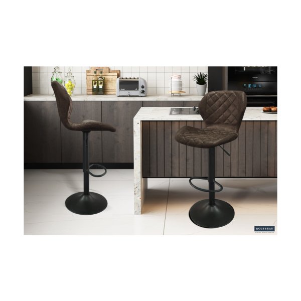 Barstoel 'Malaga' PU Donkerbruin , Poten metaal en bekleding PU vintage,