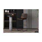 Barstoel 'Mancia' PU Donkerbruin , Poten metaal en bekleding PU vintage