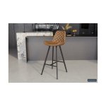 Barstoel 'Palmas' PU Cognac , Poten metaal en bekleding PU vintage