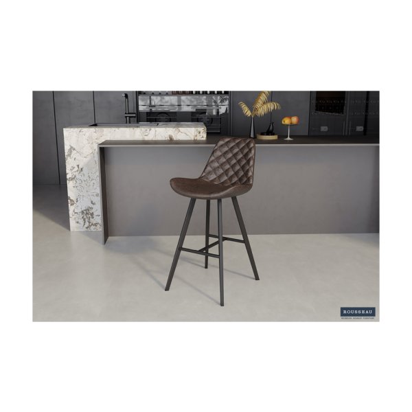 Barstoel 'Alicante' PU Donkerbruin, Poten metaal en bekleding PU vintage