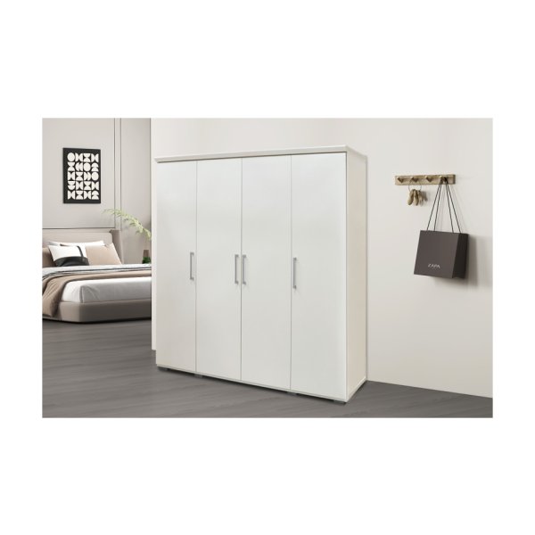 Kledingkast 'Mike' 4 deuren Wit, Spaanderplaat en decor