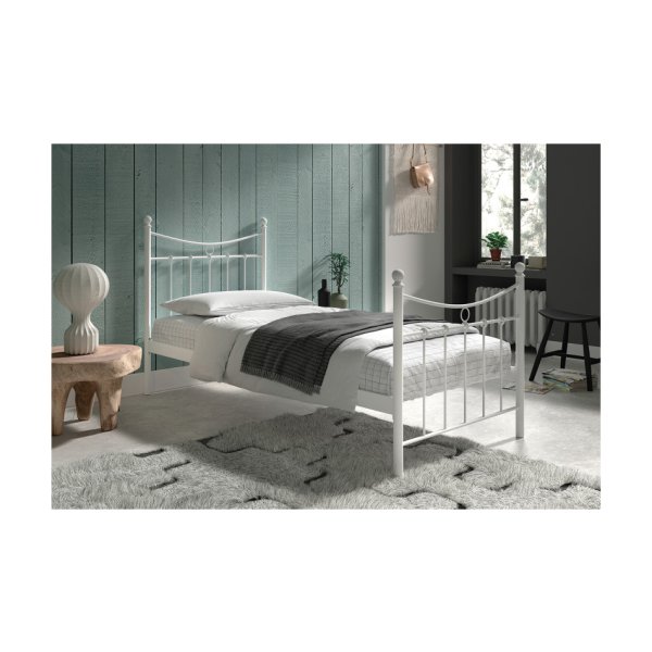 Bed 'Sacha' 90x200 met lattenbodem Wit, Structuur metaal, met lattenbodem