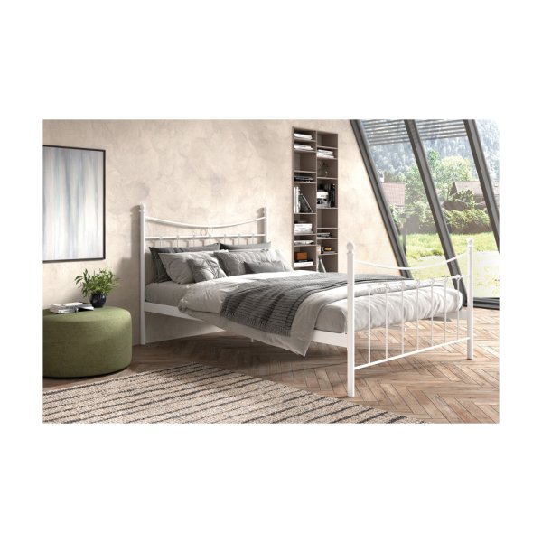 Bed 'Sacha' 140x200 met lattenbodem Wit, Structuur metaal, met lattenbodem