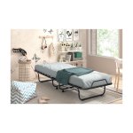 Vouwbed, Opklapbed, Logeerbed, 'Bruxelles' 90x200 cm metaal, Mousse 21 kg., dikte 11 cm, 15 latten