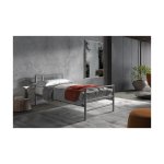 Bed 'Sandro' 90x200 met lattenbodem Grijs, Structuur metaal, met lattenbodem