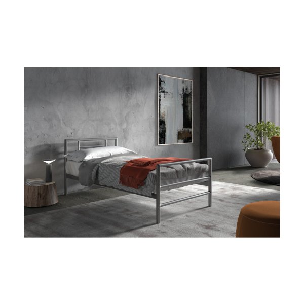Bed 'Sandro' 90x200 met lattenbodem Grijs, Structuur metaal, met lattenbodem