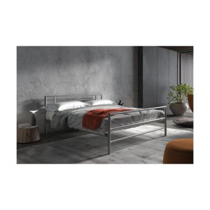 Bed 'Sandro' 160x200 met lattenbodem Grijs, Structuur metaal, met lattenbodem