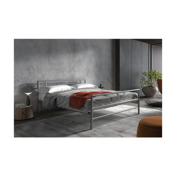 Bed 'Sandro' 160x200 met lattenbodem Grijs, Structuur metaal, met lattenbodem