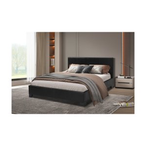 Bed 'Roma' 140x200 met lattenbodem PU Zwart, Structuur , spaanderplaat en bekleding PU
