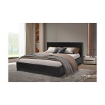 Bed 'Roma' 160x200 met lattenbodem PU Zwart, Structuur , spaanderplaat en bekleding PU, H-H 92 x B-L 170 x D-P 218cm