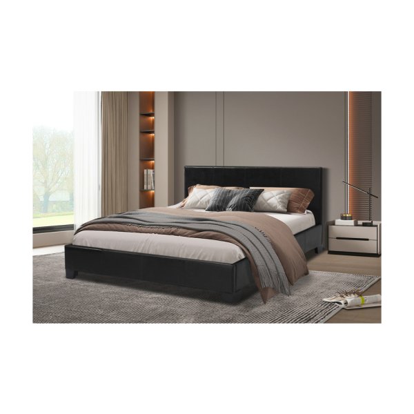 Bed 'Roma' 160x200 met lattenbodem PU Zwart, Structuur , spaanderplaat en bekleding PU, H-H 92 x B-L 170 x D-P 218cm