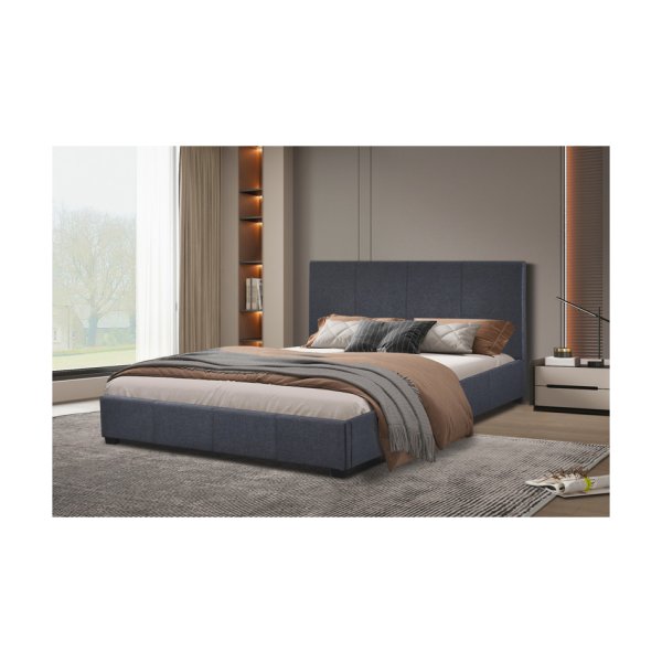 Bed 'Roma' 160x200 met lattenbodem Grijs, Structuur , spaanderplaat en bekleding stof