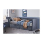 Bed 'Parma' 90x200 met lattenbodem Grijs, Structuur , spaanderplaat en bekleding stof