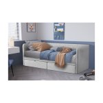 Bed 'Parma' 90x200 met lattenbodem Beige, Structuur , spaanderplaat en bekleding stof
