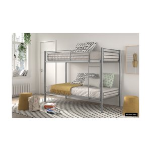 Stapelbed 'Sammy' 90x200 Splitsbaar Metaal Lichtgrijs, Frame metaal grijs