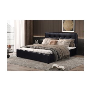 Bed 'Porto' 160x200 met lattenbodem PU Zwart, Structuur , spaanderplaat en bekleding PU, H-H 95 x B-L 170 x D-P 218cm