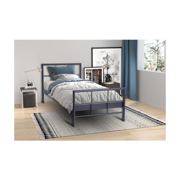 Bed 'Davy' 90x200 Metaal Donkergrijs, Frame metaal grijs, lattenbodem in hout