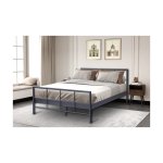 Bed 'Davy' 140x200 Metaal Donkergrijs, Frame metaal grijs, lattenbodem in hout