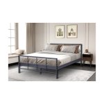 Bed 'Davy 160x200 Metaal Donkergrijs, Frame metaal grijs, lattenbodem in hout