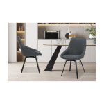 Eetkamerstoel 'Mathias' Draaibaar PU Donkergrijs, Poten metaal en bekleding velours