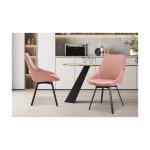 Eetkamerstoel 'Mathias' Draaibaar Fluweel Roze, Poten metaal en bekleding velours