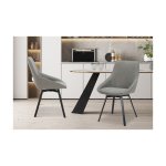 Eetkamerstoel 'Mathias' Draaibaar PU Lichtgrijs, Poten metaal en bekleding velours