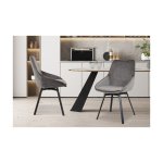 Eetkamerstoel 'Mathias' Draaibaar Fluweel Grijs, Poten metaal en bekleding velours