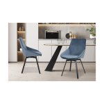 Eetkamerstoel 'Mathias' Draaibaar Fluweel Blauw, Poten metaal en bekleding velours