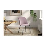 Eetkamerstoel 'Lena' Fluweel Roze Zwarte Poten, Poten metaal en bekleding velours
