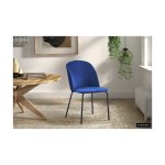 Eetkamerstoel 'Lena' Fluweel Donkerblauw Zwarte Poten, Poten metaal en bekleding velours