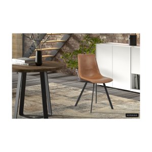 Eetkamerstoel 'Oslo' PU Cognac, Poten metaal en bekleding PU vintage