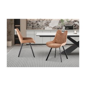 Eetkamerstoel 'Pablo' Micro fiber PU Donker bruin, Poten metaal en bekleding PU
