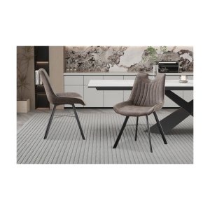 Eetkamerstoel 'Pablo' Micro fiber PU Donkergrijs, Poten metaal en bekleding PU