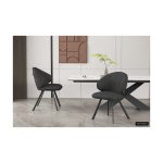 Eetkamerstoel 'Daisy' Stof Grijs Rug PU Grijs, Poten metaal en bekleding 100% polyester + PU