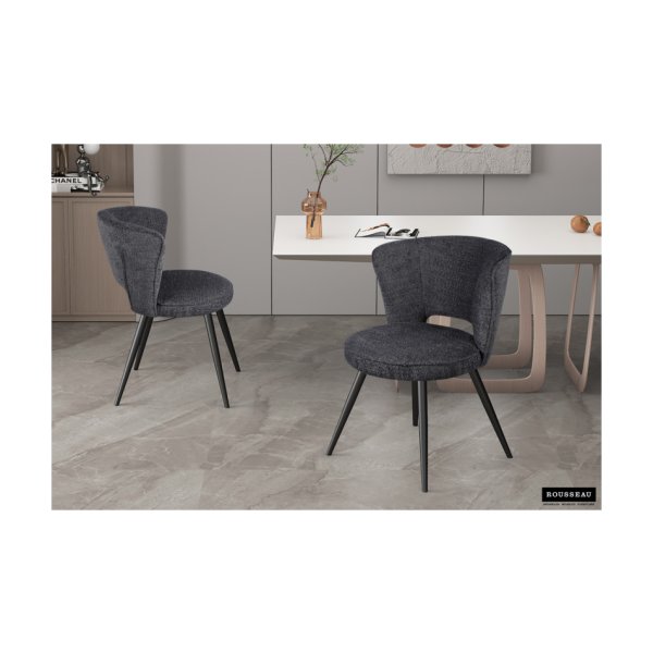 Eetkamerstoel 'Lori' Boucl Donkergrijs, Poten metaal en bekleding 100% Polyester
