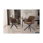 Eetkamerstoel 'Lucie' Boucl Zand Rug PU Bruin, Poten metaal en bekleding 100% polyester + PU