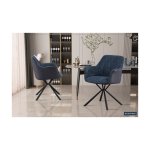 Eetkamerstoel 'Lucie' Boucl Blauw Rug PU Blauw, Poten metaal en bekleding 100% polyester + PU