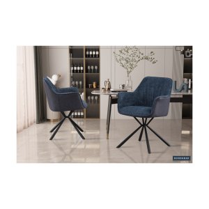 Eetkamerstoel 'Lucie' Boucl Blauw Rug PU Blauw, Poten metaal en bekleding 100% polyester + PU